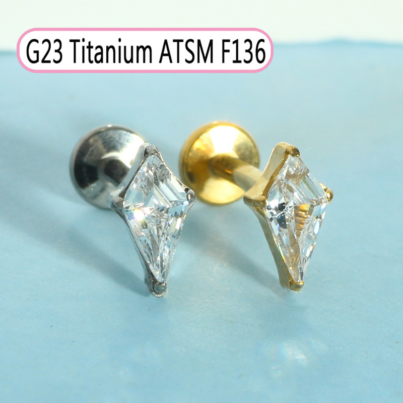 G23 Titanium Piercing Lip Stud Zircon 1.2mm 10mm Cochlear Ear Bone Nail Single Sale - Image 2