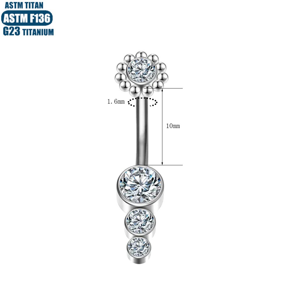 G23 Titanium Alloy Sunflower Double Diamond Navel Ring Welding Ball Inner Tooth Spiral Belly Button Piercing Jewelry - Image 3