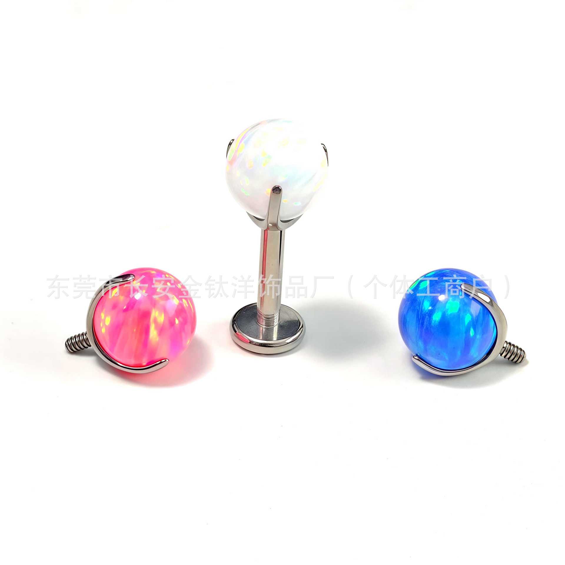 F136 Titanium Lip Stud Opal Three-Prong Round Ball Tongue Stud Ear Bone Labret Body Piercing Jewelry - Image 3