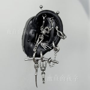 Satan's Child Skull Ninja Gothic Punk Style Titanium Steel Ear Cartilage Stud Earrings for Women