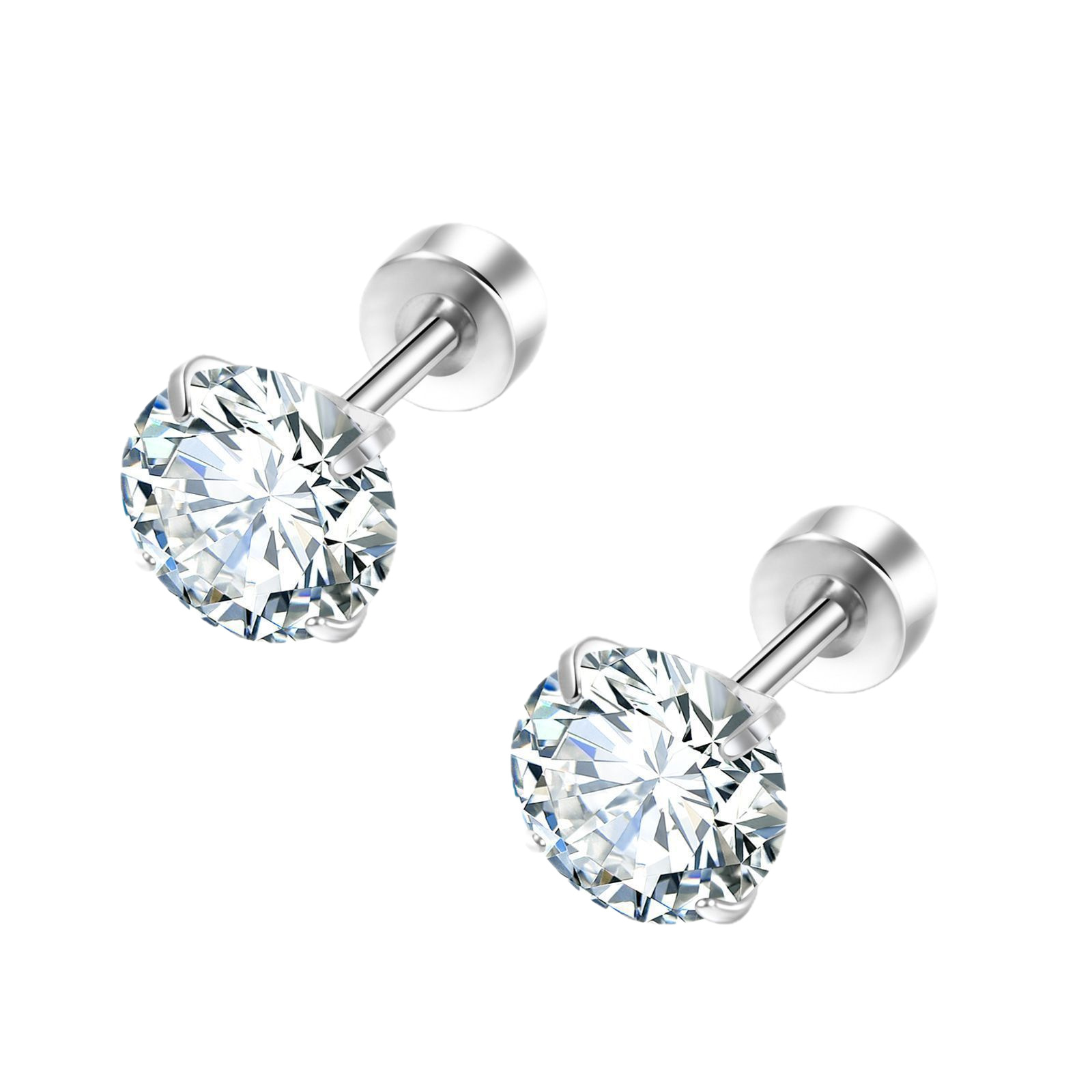 F136 Titanium Alloy Flat Back Earrings with Zircon, Black, 8mm Single, Geometric Style for Cartilage, Helix, Tragus, Conch Piercing - Image 5