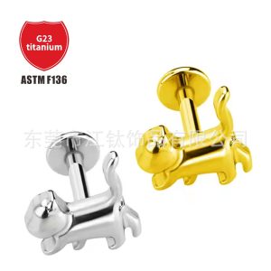G23 Titanium F136 Cat Animal Ear Cartilage Stud Earring for Helix Tragus Piercing Jewelry