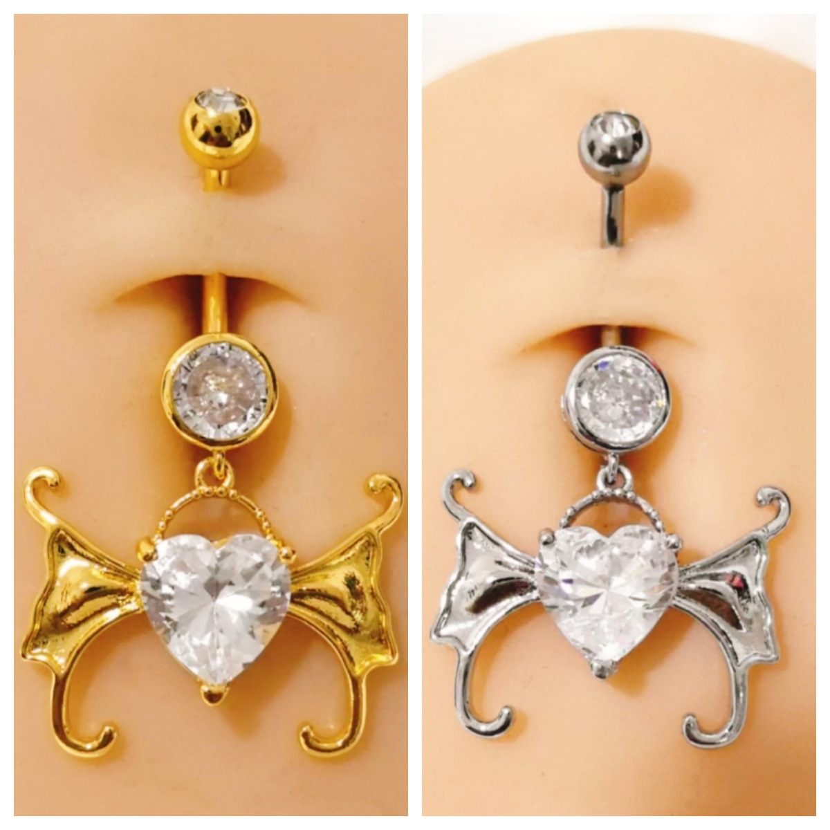 Heart-Shaped Zircon Wings Navel Ring Gold Belly Button Piercing Jewelry Wholesale - Image 2