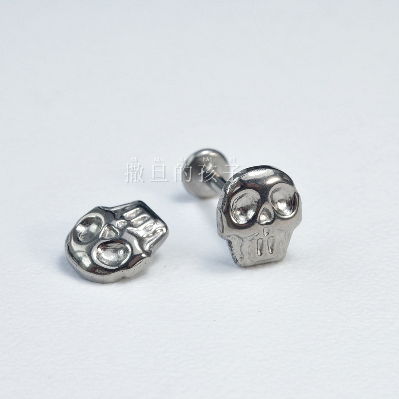F136 Titanium Small Skull Ear Studs Lip Studs Internally Threaded Quirky Niche Body Jewelry - Image 3