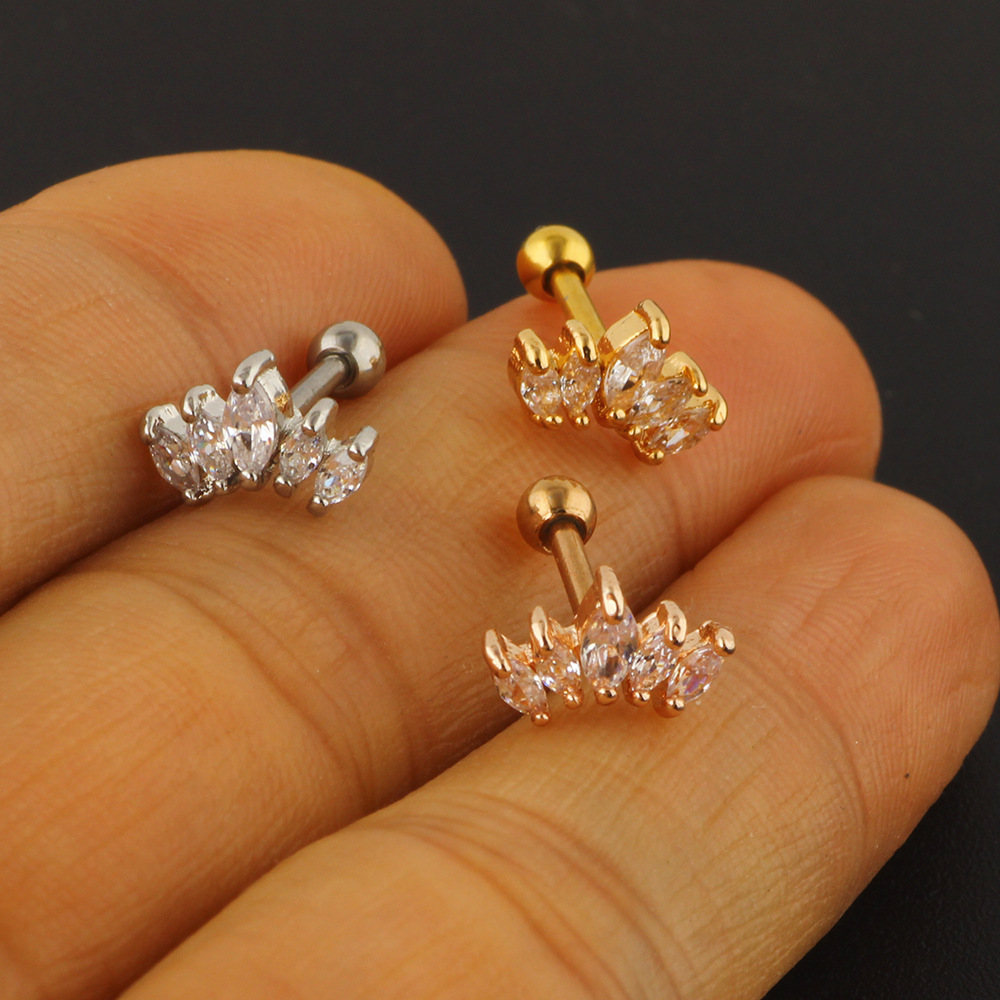 5 PCs Zircon Fashion Stainless Steel Women's Ear Bone Nail Screw Earrings Piercing Jewelry Ear Stud Earrings - Image 5