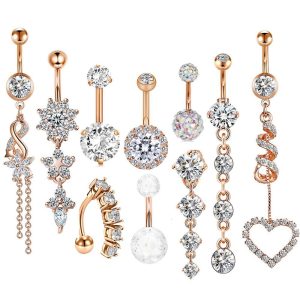 Rose Gold Stainless Steel Belly Button Ring Set 10 Piece Geometric Cactus Belly Ring Jewelry