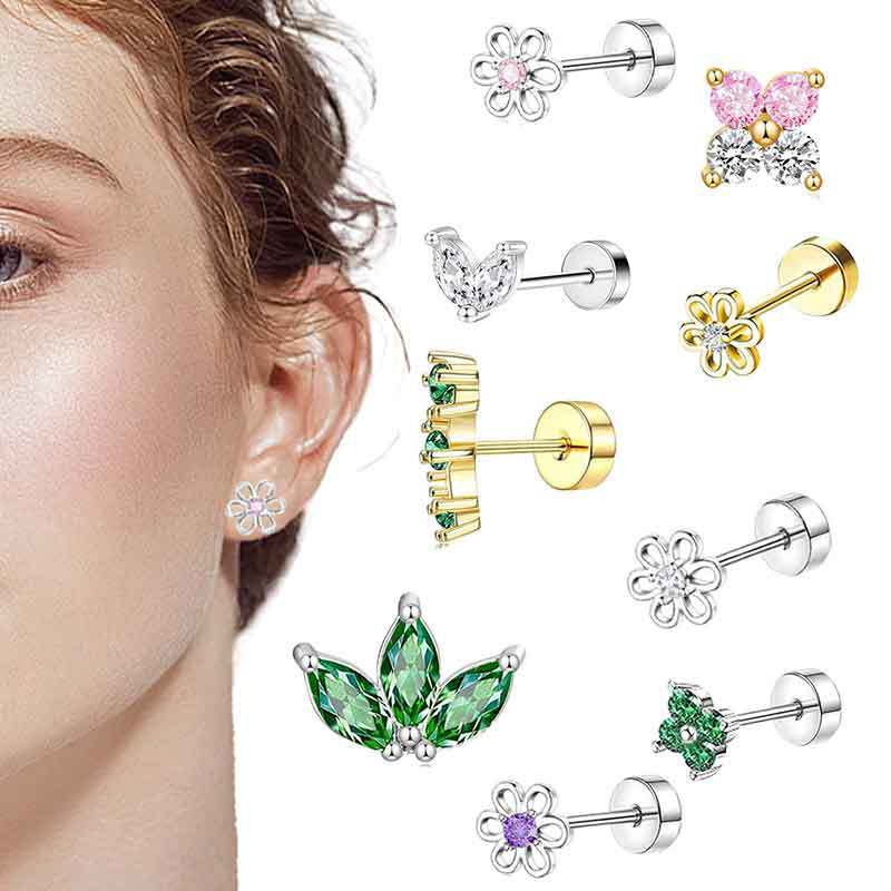 Fashion Diamond Zircon Leaf Earrings for Women - Stainless Steel Colorful Mini Ear Accessories - Image 5