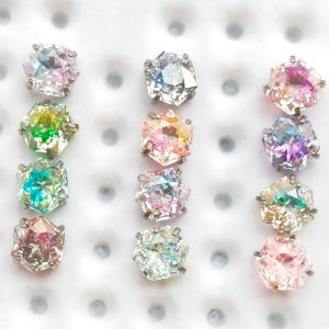 Titanium Alloy Gradient Color Plated Round-Bottomed Super Shiny Queen-Cut Hexagram-Cut Zirconia Stud Earrings for Cartilage