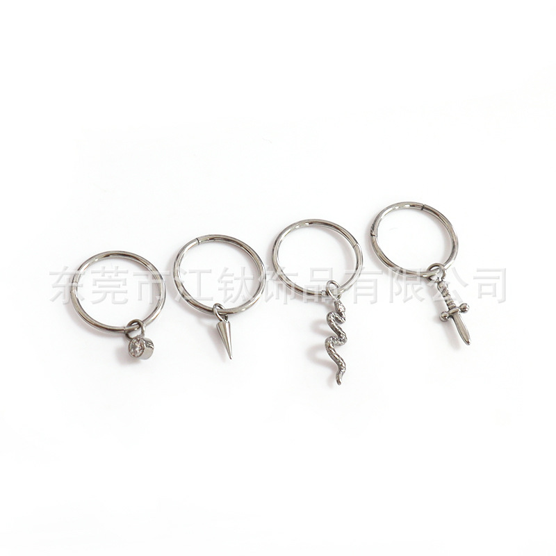 F136 Titanium Running Ring Pendant Sword Tip Cone Snake-Shaped Diamond Ring G23 Titanium Body Piercing Earrings - Image 2