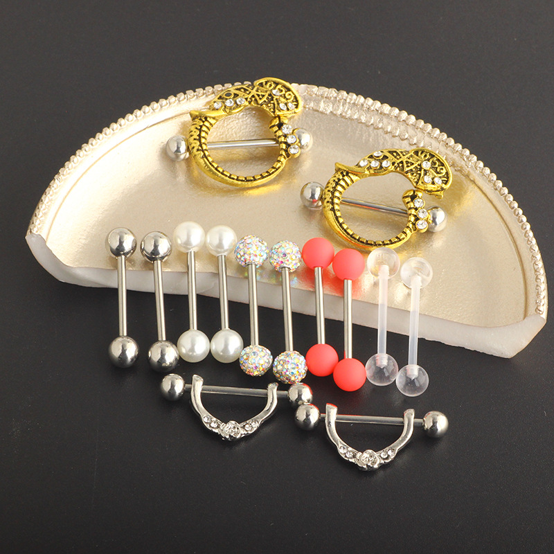 2021 New U-Shaped Crown Nipple Ring Set 14-Piece Stainless Steel Body Piercing Jewelry, Cactus Element Earrings, New Chinese Style - Image 3