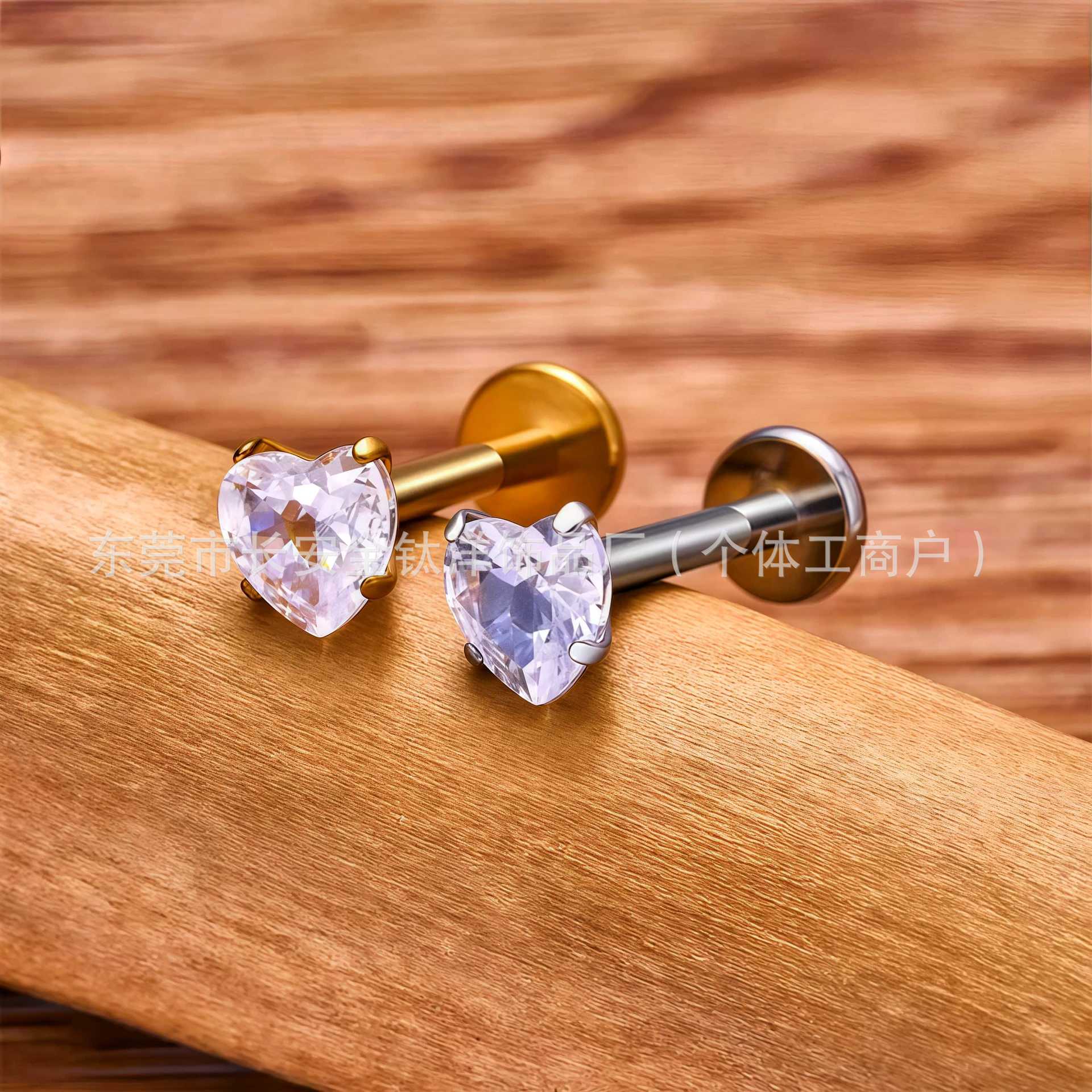 F136 Titanium Four-Claw 5A Heart Zircon Nose Stud Nail Earring Piercing Jewelry - Image 4