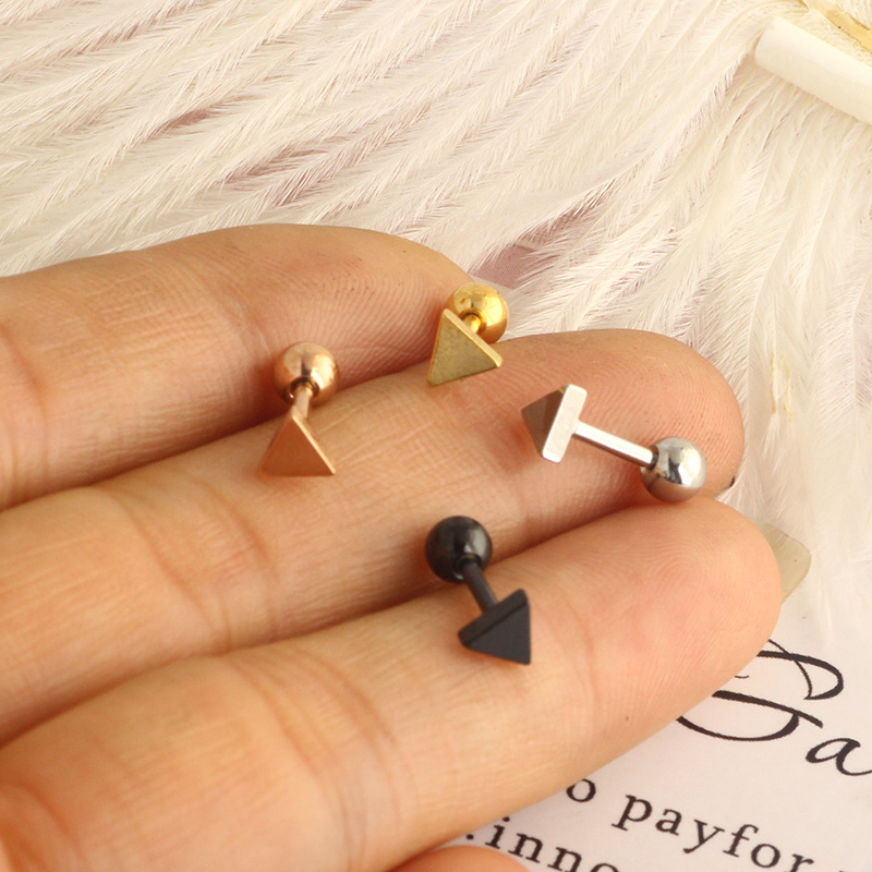 Stainless Steel Double Sided Ball Ear Bone Nail Triangle Dumbbell Earrings - Image 5