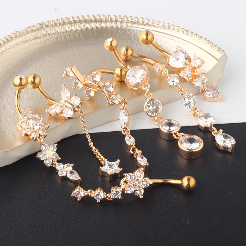 Mixed Zircon Navel Ring Set - 10-Piece Belly Button Body Piercing Jewelry Set - Image 2