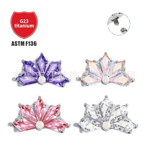 JT762 G23 Titanium Ear Bone Crown Fan Inlaid Zircon Body Piercing Earring