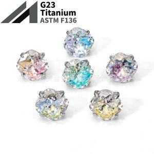 F136 Titanium Round Base Claw-Set Gradient Lip Stud Earrings, Ear Bone Studs, G23 Titanium Alloy Piercing Jewelry