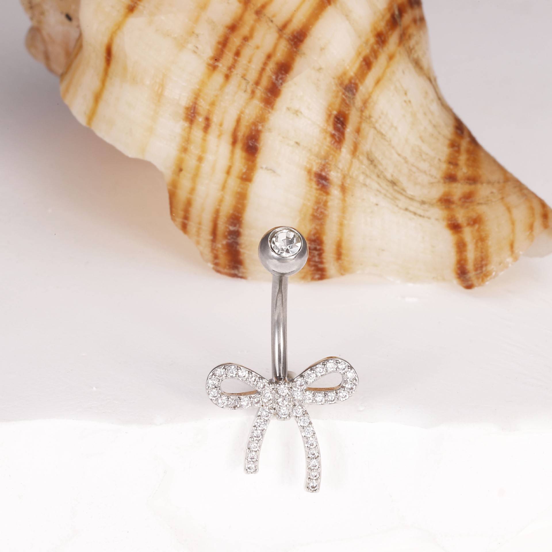 Love Bow Zircon Stainless Steel Navel Ring Heart Body Piercing Jewelry - Image 2