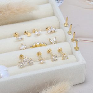 Stainless Steel + Copper Zircon Internal Thread Lip Piercing 16G Moon Cartilage Earring