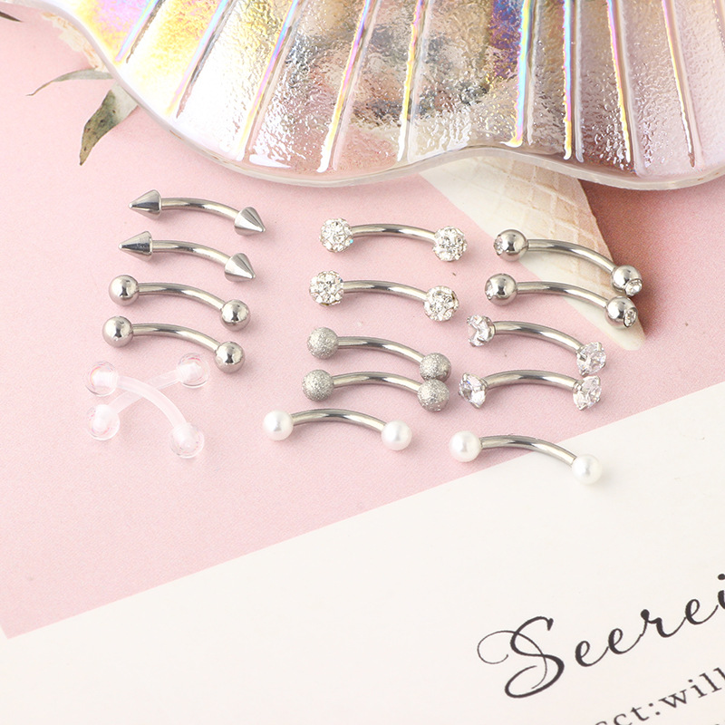 16G Stainless Steel Micro-Inlaid Zircon Eyebrow Ring Screw Ball Fashion Earrings Set of 10 - Image 2