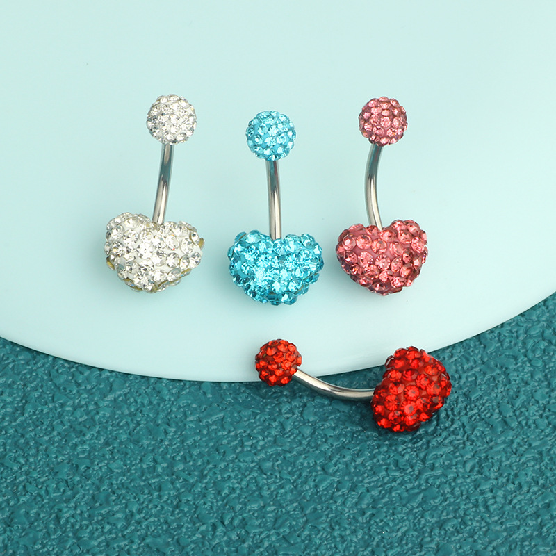 Shambhala Full Diamond Heart Belly Button Ring - 316L Surgical Steel Belly Piercing Jewelry for Women - Image 3