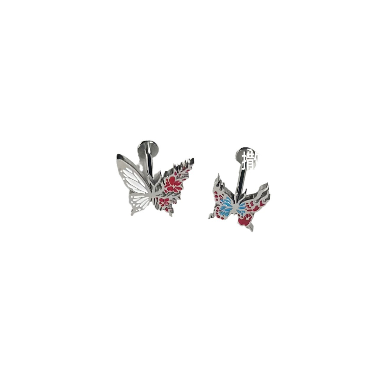 London Butterfly Lip Labret Stud Internal Thread 316L Surgical Steel 12mm 1.2mm Blue Red Lip Piercing Jewelry - Image 5