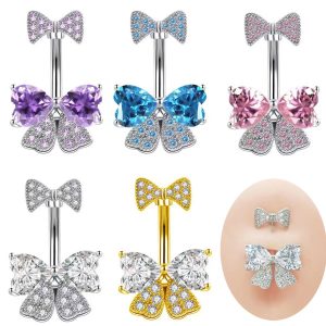 Yama Hot Selling Gold Bow Belly Button Ring Copper Inlaid Gem Belly Piercing Jewelry Wholesale