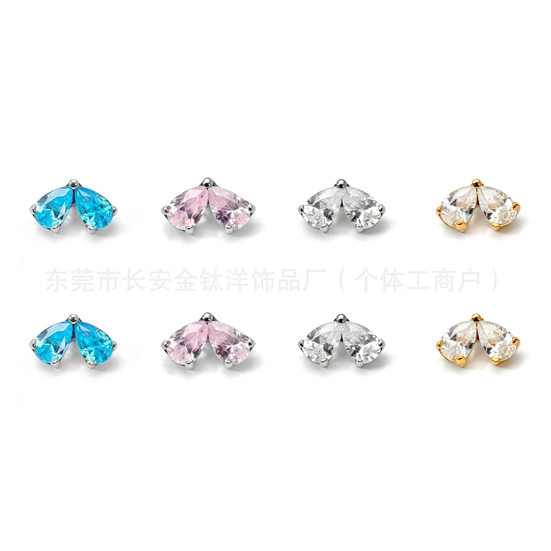F136 Titanium 18K Gold-Plated Water Drop Petal Zircon Lip Stud Nose Stud Ear Stud Ear Bone Stud G23 Titanium Alloy Piercing Jewelry - Image 5