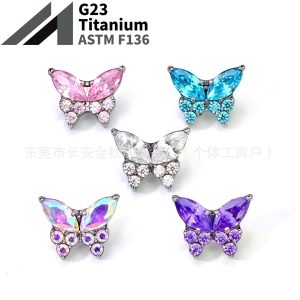 G23 Titanium Internal Thread Butterfly Inlaid Zircon Ear Studs Ear Bone Studs Body Piercing Jewelry 2025 New