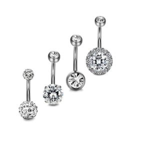 4-Piece Stainless Steel Zircon Diamond Belly Button Ring Set with Opal and Zircon Balls