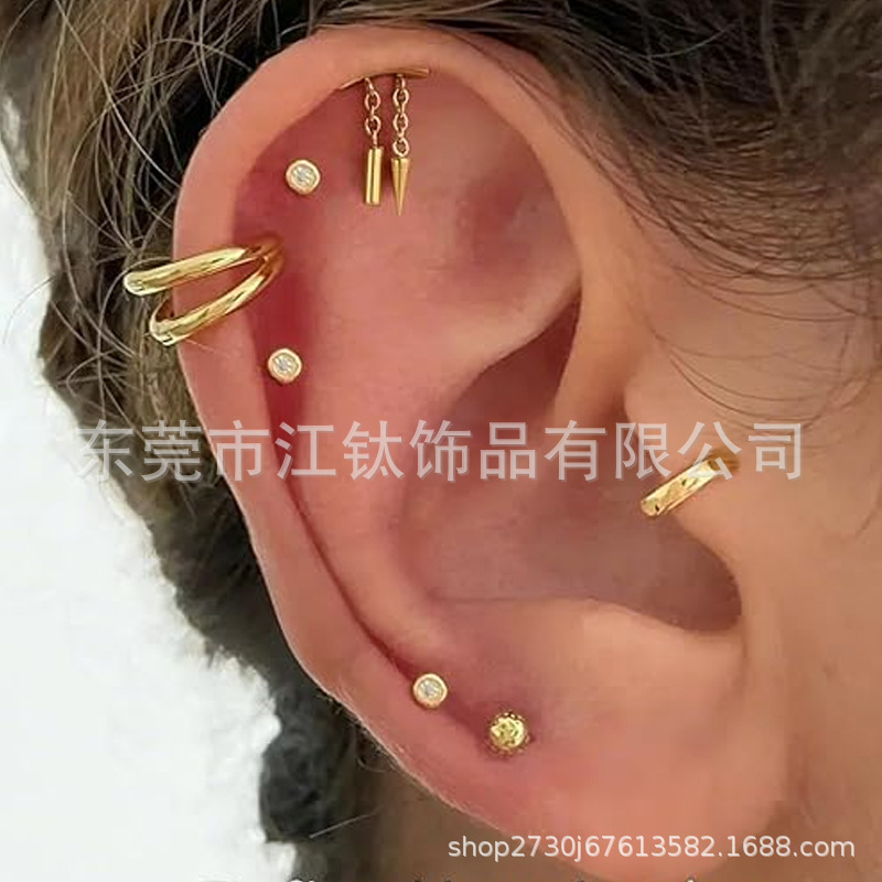 G23 Titanium Earring Pendant Pointed Cone Chain - Polished Ear Stud for Men Women Body Piercing - Image 3