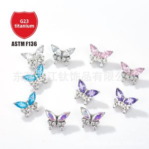 Titanium Alloy Butterfly Zircon Ear Cartilage Stud Flat Back Piercing Jewelry