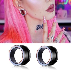 Color-Change Pulley Ear Expander Stainless Steel Pink Flower Hip Hop Earring