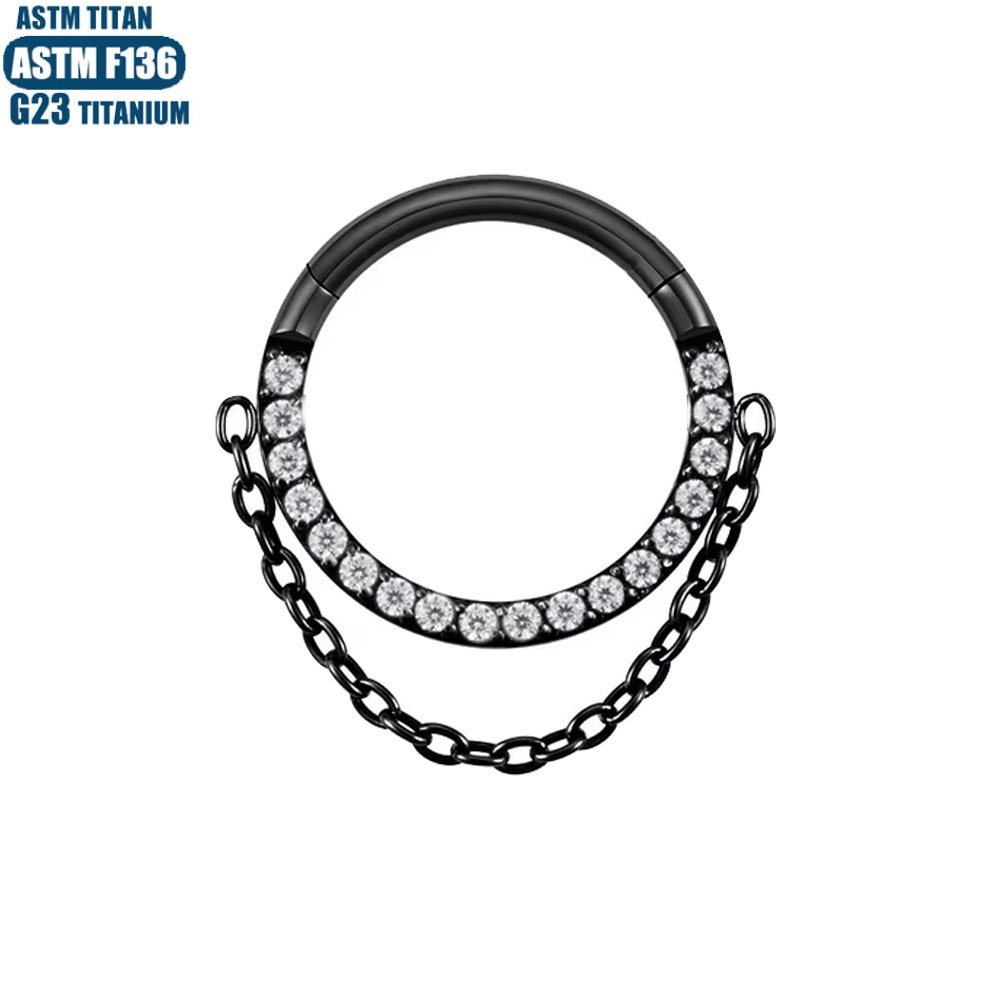 G23 Titanium Hinge Nose Ring Zircon Chain Earrings Seamless Open Ring Diaphragm Perforated Cartilage Ring - Image 4