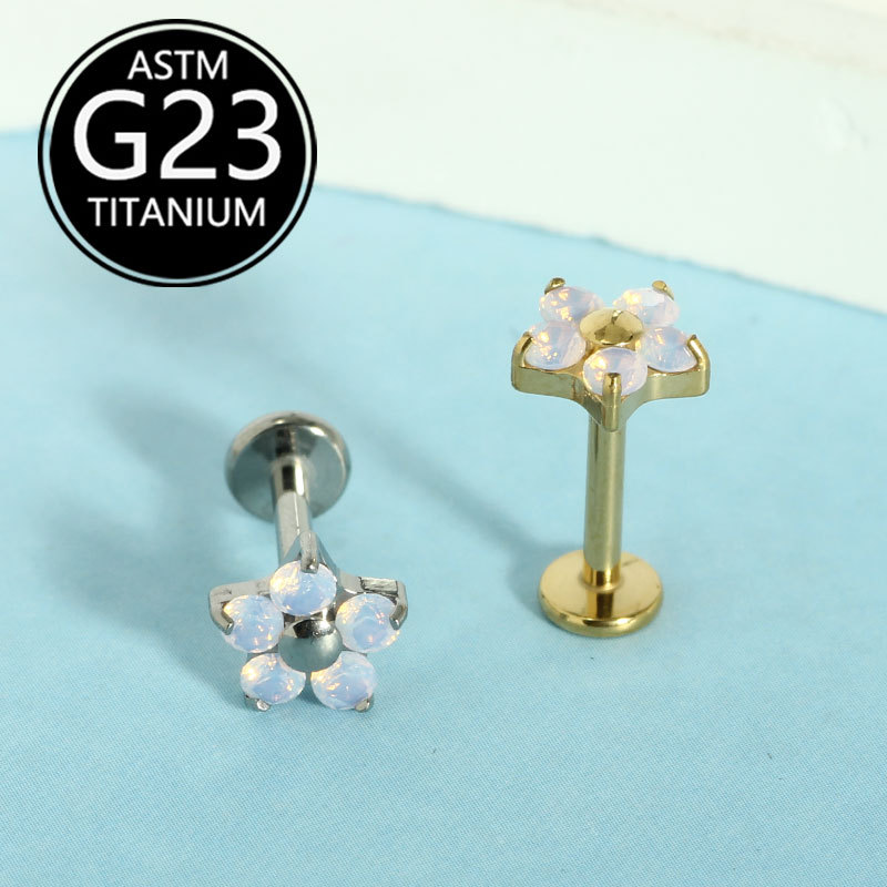F136 Titanium Internal Thread Flower Opal Lip Labret Stud Piercing Jewelry 6-10mm Replacement Bar Ear Bone - Image 3