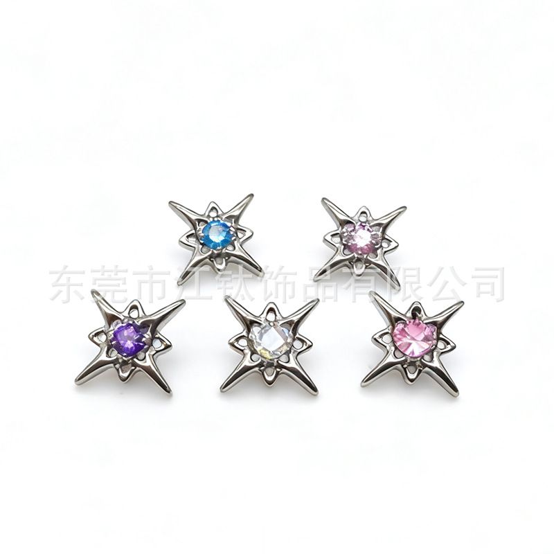 G23 Titanium Alloy Eight-Pointed Star Ear Stud with Zircon, ASTM F136 Titanium Body Piercing Jewelry - Image 5