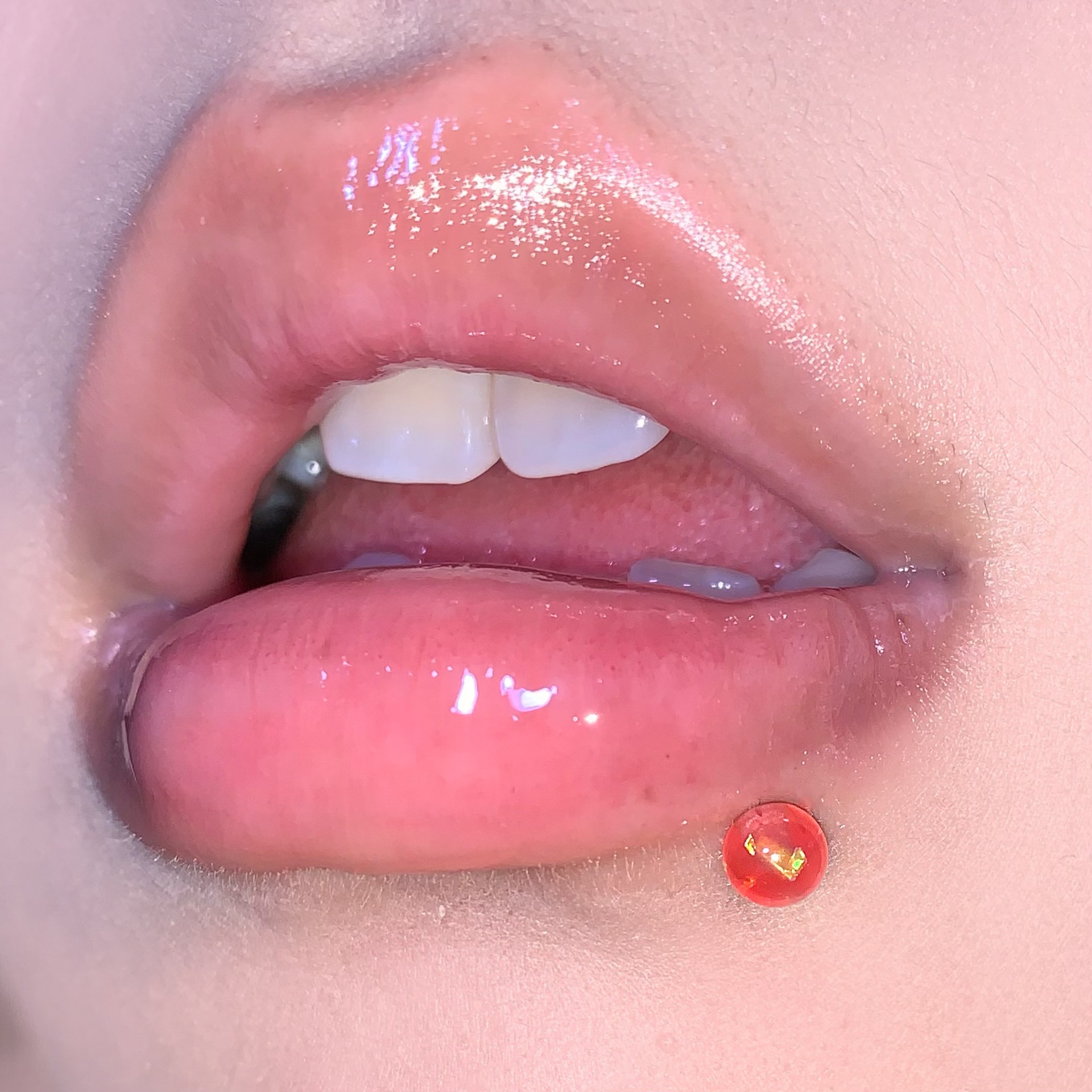 14G 316L Surgical Steel Pink Acrylic Labret Stud Lip Piercing Jewelry 16mm Bar Length - Image 3