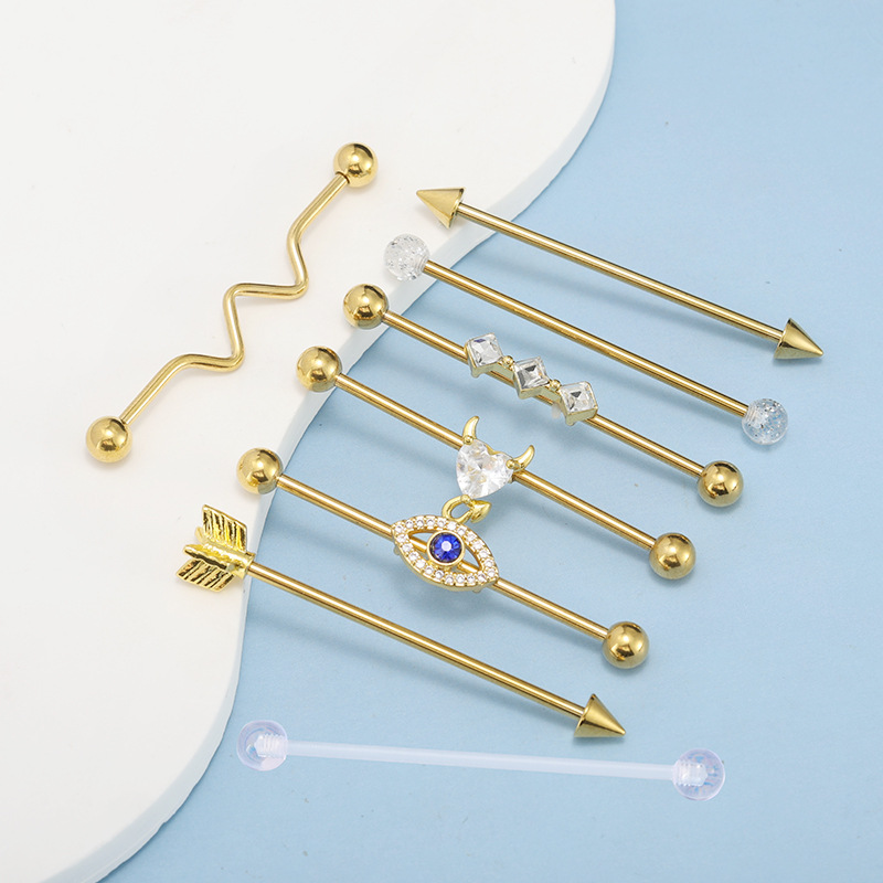 Butterfly Heart Zircon Stainless Steel Industrial Ear Stud - Ear Piercing Jewelry in Stock - Image 4