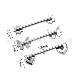 G23 Titanium Nipple Ring Heart Bow Small Flower CZ Stone Body Piercing Jewelry