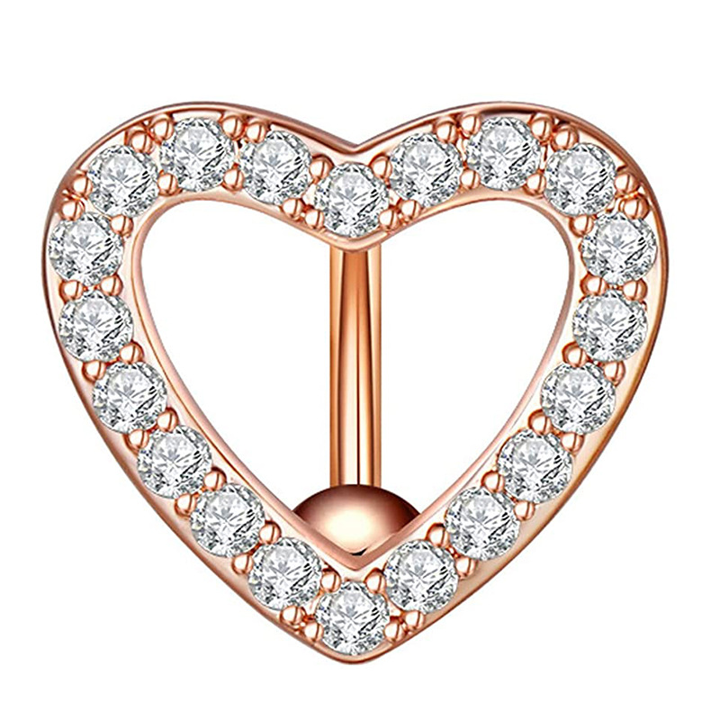 Heart-Shaped Zircon Belly Button Ring Rose Gold Navel Piercing Jewelry Wholesale - Image 4