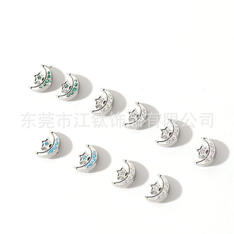 G23 Titanium Ear Piercing Jewelry Moon Star Inlaid Zircon Cartilage Stud Flat Back Earring - Image 5