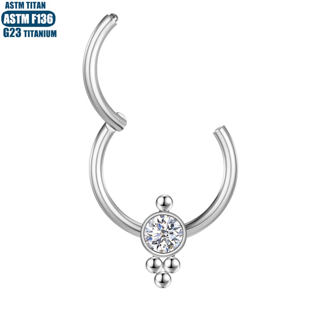 G23 Titanium Hinge Perforated Nose Ring Earrings with Diamond Beads Seamless Nasal Septal Ring Cartilage Piercing Jewelry - Image 3