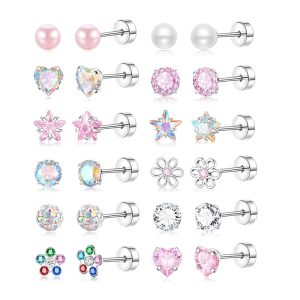 Amazon New Stainless Steel Star Ear Stud Screw Ear Nail Pink 24-Piece Set - Geometric Body Jewelry Wholesale