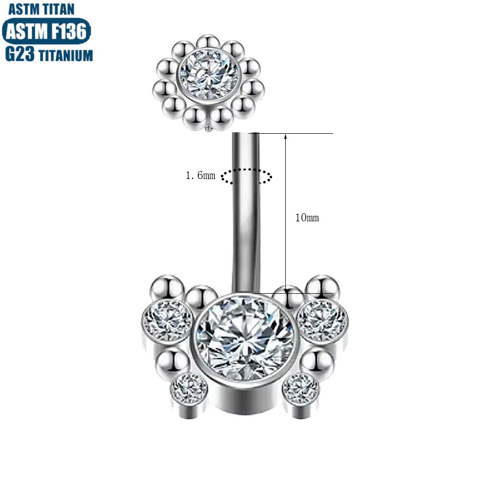 F136 Titanium Alloy Navel Ring with Round Zircon Welded Ball Internal Thread Belly Button Piercing Jewelry - Image 4