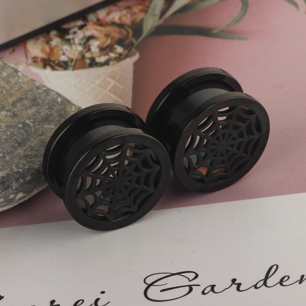 Black Spider Web Ear Stretcher 16mm 316L Stainless Steel Retro Punk Ear Plug Expander - Image 5