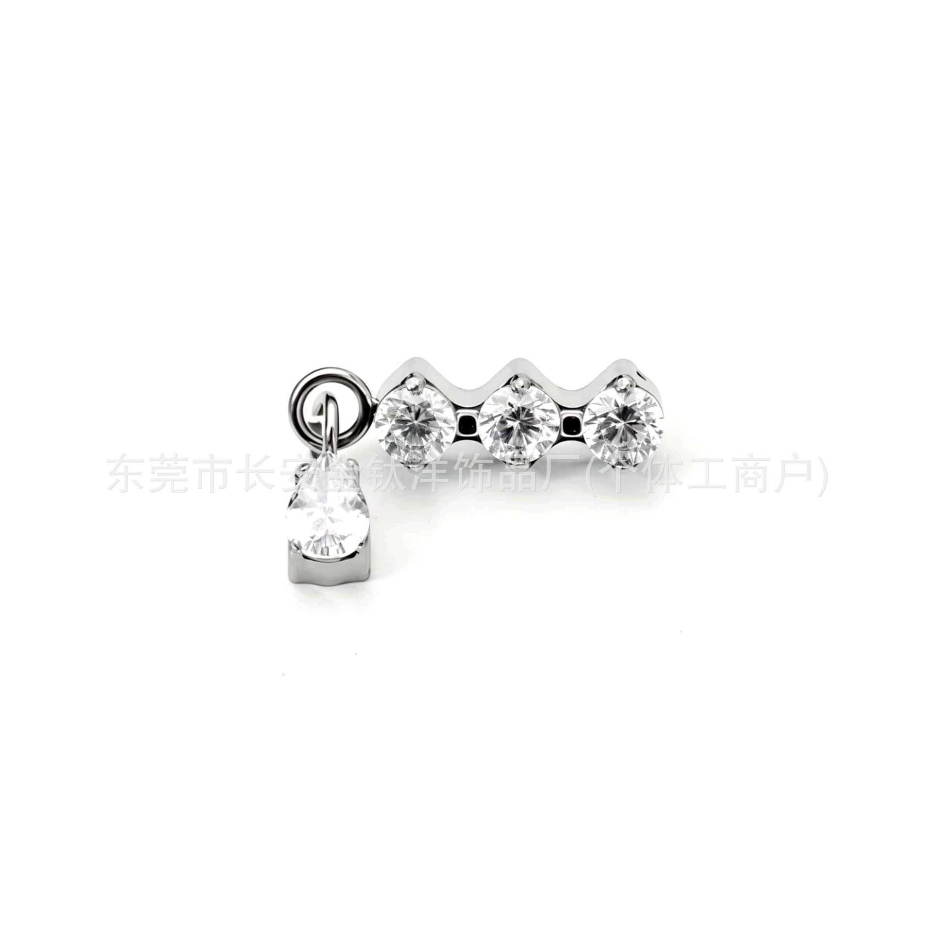 F136 Titanium Triple Zircon Water Drop Pendant Earrings, Ear Bone Studs, Ear Canal Studs, G23 Titanium Alloy Body Piercing Jewelry - Image 3