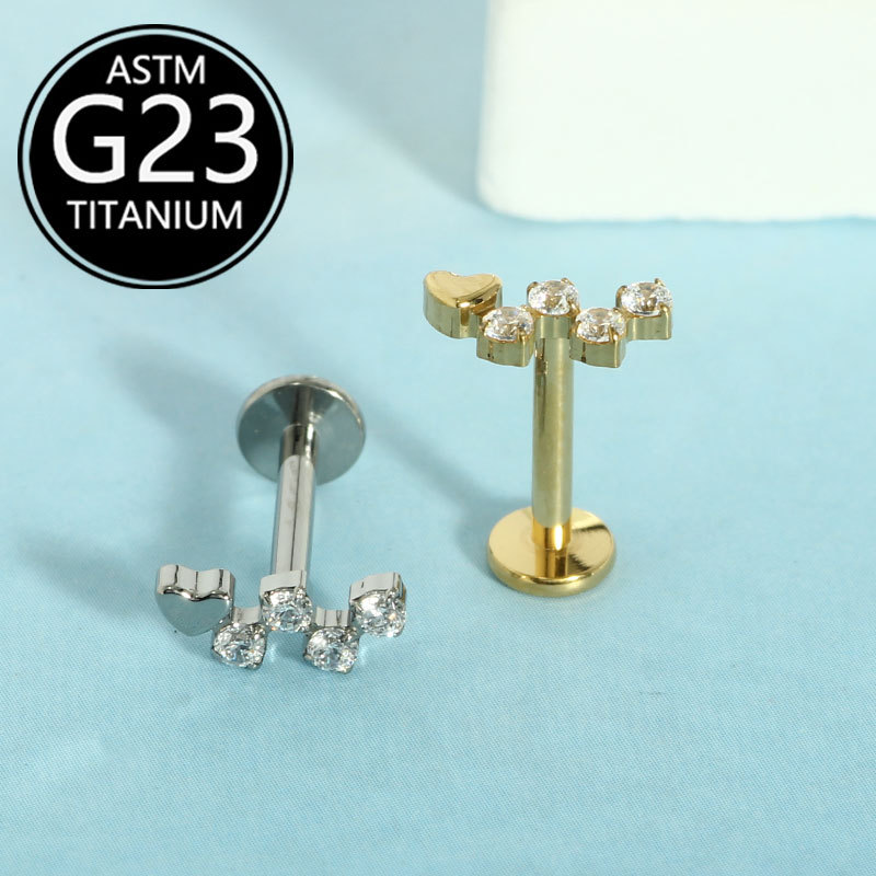 G23 Titanium Lip Nail Heart Diamond Ear Bone Nail Earrings 16g Labret Stud Body Piercing Jewelry Wholesale - Image 5