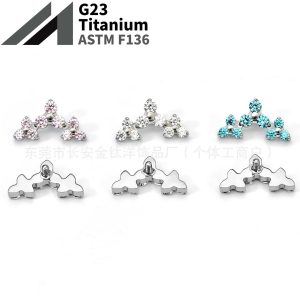 F136 Titanium Three-Row Triangular Flower Zircon Earrings Cochlear Nails - Body Piercing Jewelry