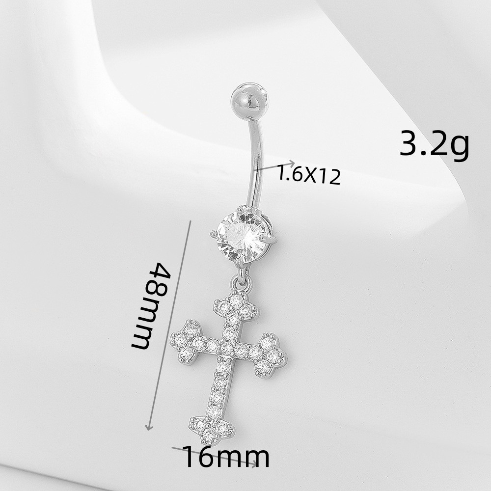 Gold Cross Pendant Navel Ring 16G Belly Button Piercing Jewelry Fashion Stone Inlaid - Image 5