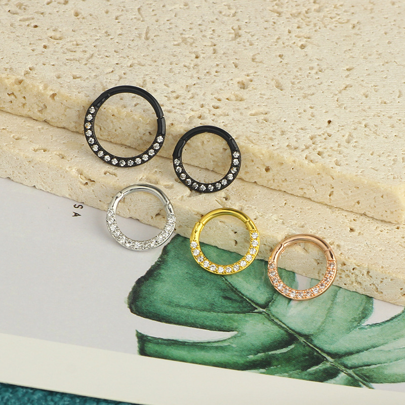 Stainless Steel Copper Inlaid Zircon Star Nose Ring - High-End Body Piercing Seamless Hoop - Image 3