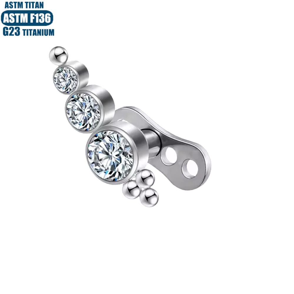F136 Titanium Alloy Zircon Dermal Anchor with Internal Thread for Clavicle Body Piercing Jewelry - Image 2