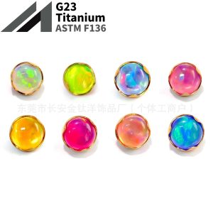F136 Titanium 18K Gold-Plated Wavy Edge Aurora Opal Labret Stud Lip Piercing Jewelry G23 Titanium Alloy